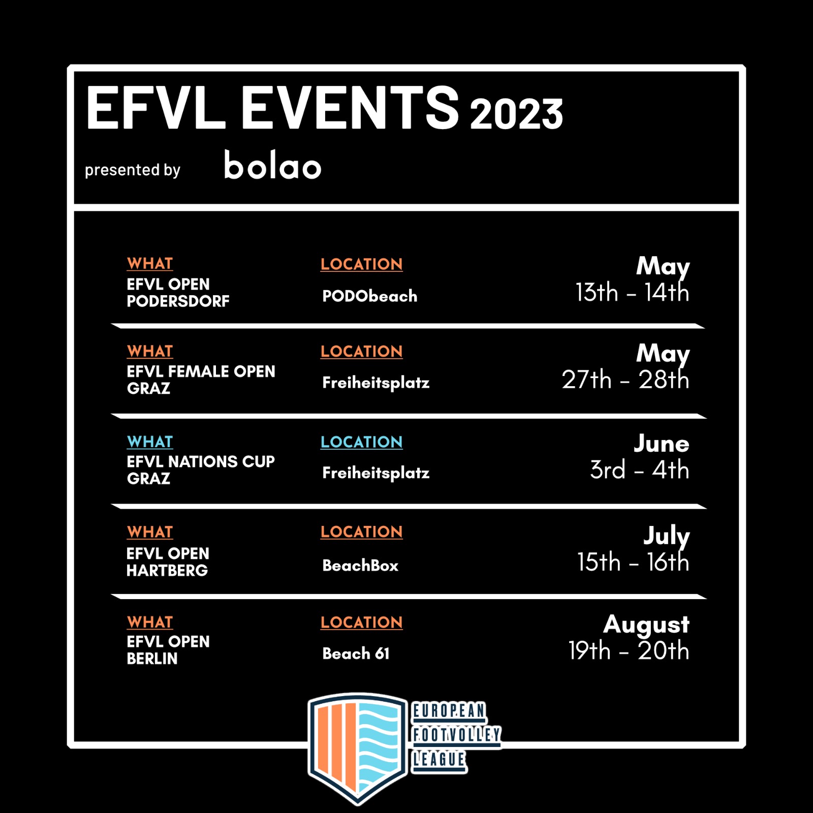 EVFL Events 2023 presented by bolao